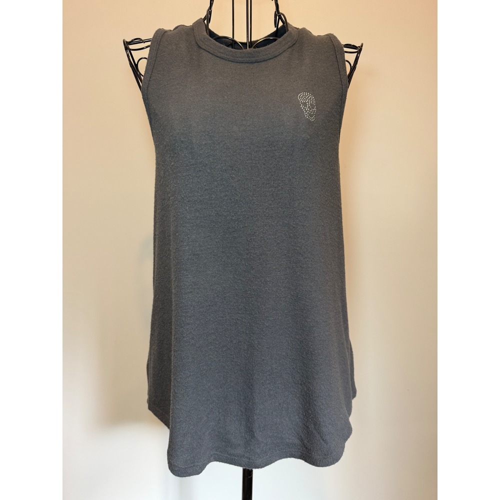 PJ Salvage Gray Sleeveless Lounge Tank Top Rhinestone Skull Detail‎ Small